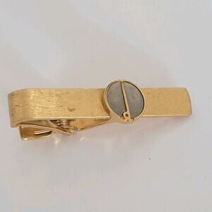 Dunhill Vintage Tie Clasp Clip Bar Gold Retro Round Logo Rectangle